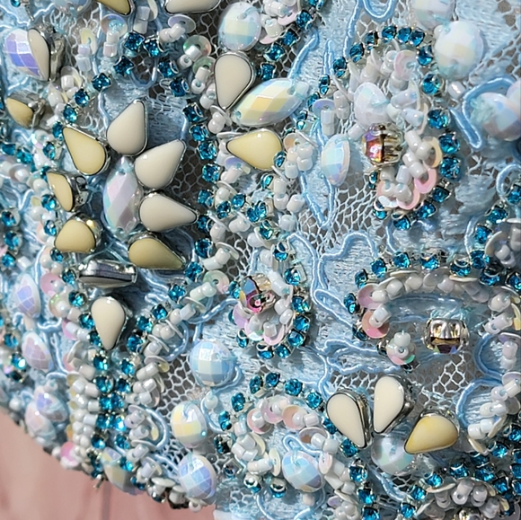 Jasz Couture Baby Blue Lace 2-Piece Halter Gown, Sz 12 - Picture 5 of 9